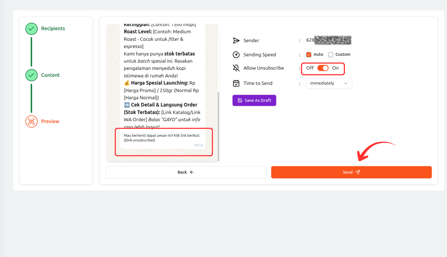 Allow Unsubscribe Popup
Settings