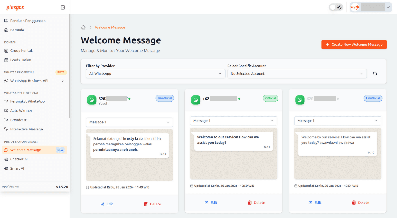 welcome message
index