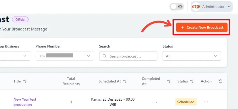 waba broadcast
create